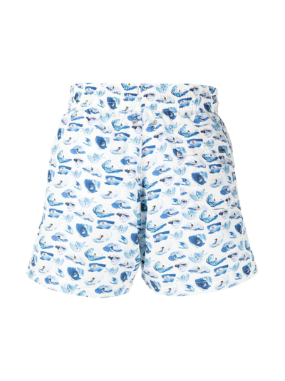 Shop Arrels Barcelona Wave-motif Drawstring-waist Swim Shorts In Blau