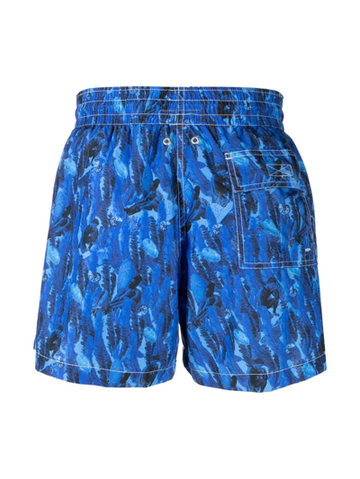 Shop Arrels Barcelona Abstract-print Drawstring-waist Swim Shorts In Blau