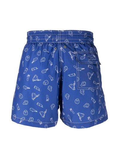 Shop Arrels Barcelona Graphic-print Drawstring-waist Swim Shorts In Blau