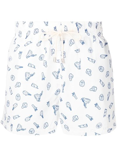 Shop Arrels Barcelona Graphic-print Drawstring-waist Swim Shorts In Weiss