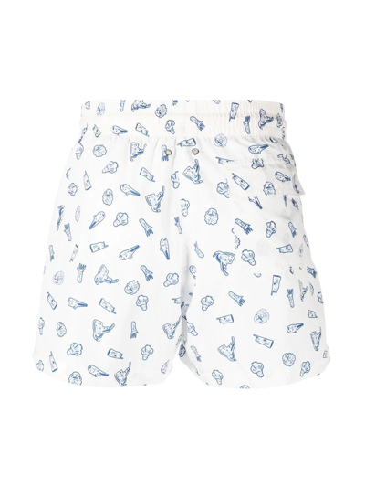 Shop Arrels Barcelona Graphic-print Drawstring-waist Swim Shorts In Weiss