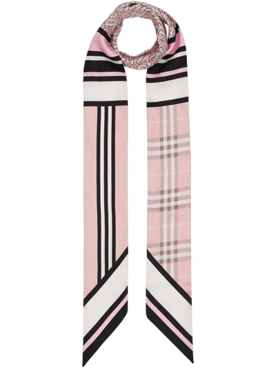 Shop Burberry Mix-print Silk Scarf In Rosa