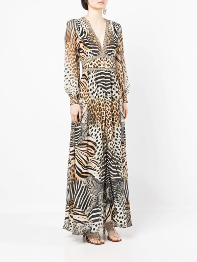 Shop Camilla Animal-print Silk Maxi Dress In Braun
