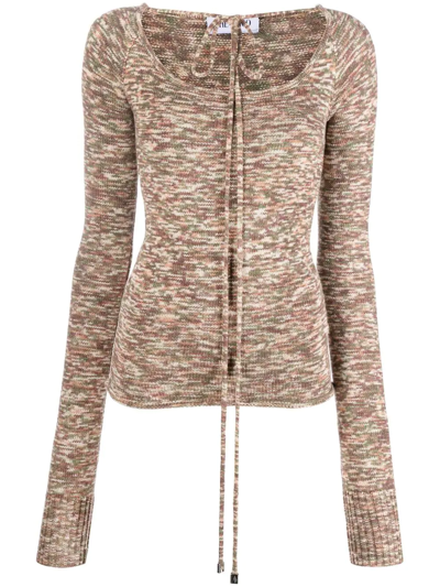 Attico Tie-fastening Knitted Top In Neutrals