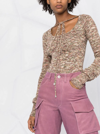 Attico Tie-fastening Knitted Top In Neutrals