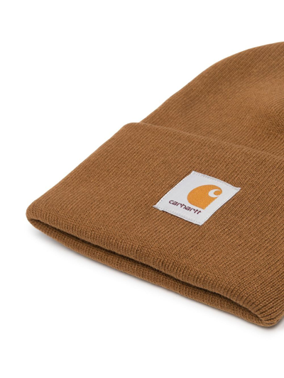 Shop Carhartt Logo-patch Knitted Hat In Braun