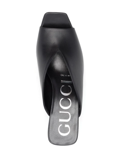 Shop Gucci V-shape Leather Mules In Schwarz