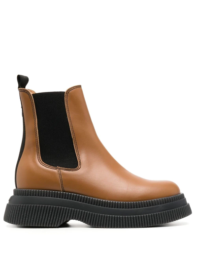 Shop Ganni Creeper Chelsea Boots In Brown
