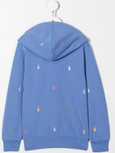 Shop Ralph Lauren Logo-embroidered Zipped Hoodie In Blau