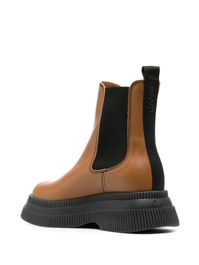 Shop Ganni Creeper Chelsea Boots In Brown