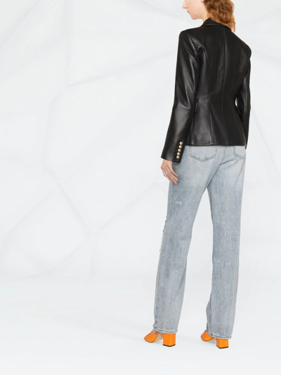 Balmain Double-breasted Leather Blazer In Schwarz