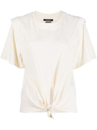 Shop Isabel Marant Zelikia Knot-detailed T-shirt In Nude