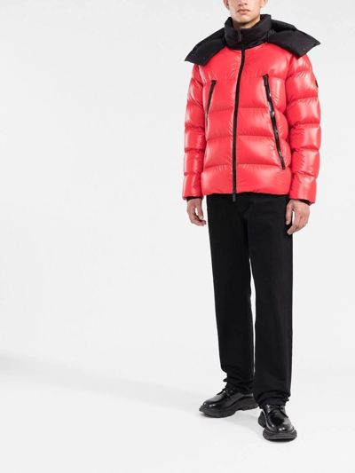 Shop Moncler Hooded Down Jacket In Rot