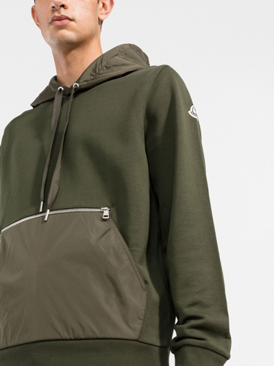 Shop Moncler Panelled Cotton Hoodie In Grün