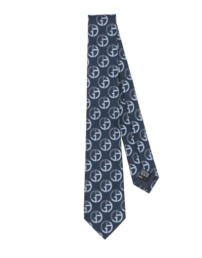 Shop Giorgio Armani Man Ties & Bow Ties Midnight Blue Size - Silk In Dark Blue
