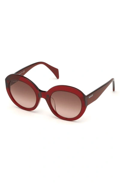 Shop Bally 54mm Round Sunglasses In Shiny Red / Gradient Brown
