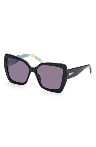 Shop Emilio Pucci 58mm Butterfly Sunglasses In Shiny Black / Smoke