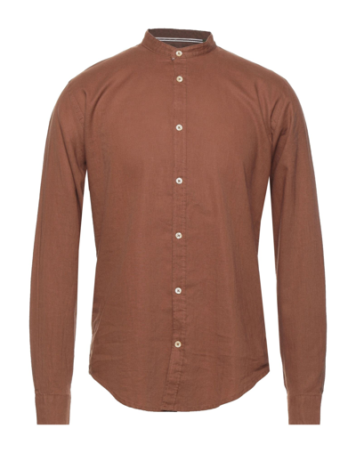 Shop Hermitage Man Shirt Brown Size Xxl Linen