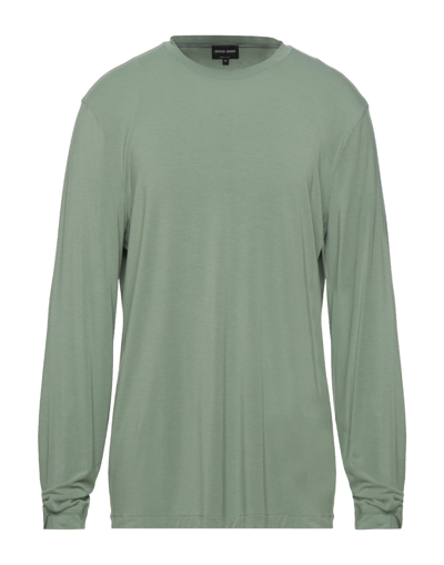 Shop Giorgio Armani Man T-shirt Sage Green Size 46 Viscose, Elastane