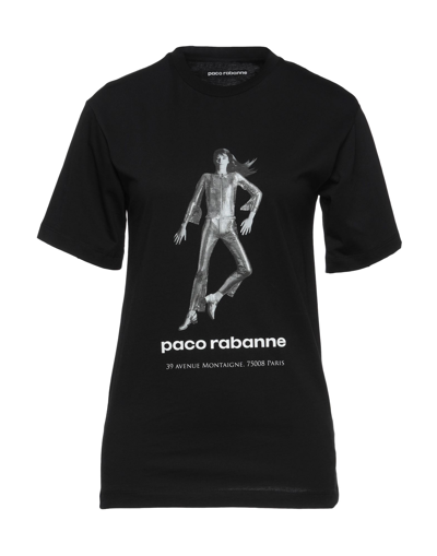 Rabanne Cotton Tshirt With Print In Black