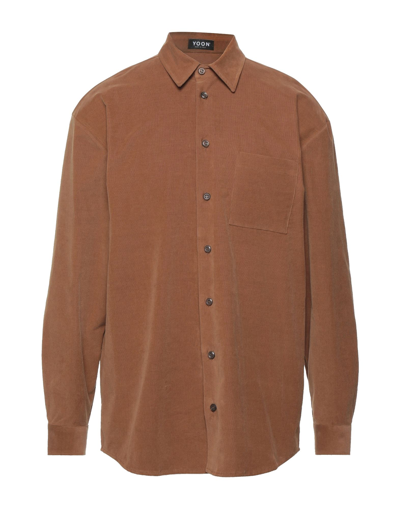Shop Yoon Man Shirt Brown Size 38 Cotton, Elastane
