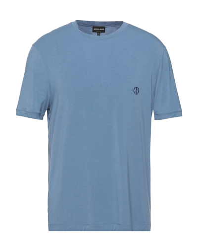Shop Giorgio Armani Man T-shirt Pastel Blue Size 46 Viscose, Elastane