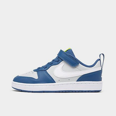 Shop Nike Little Kids' Court Borough Low 2 Hook-and-loop Casual Shoes In Grey Fog/white/mystic Navy/atomic Green