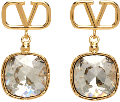 Shop Valentino Gold Vlogo Pendant Earrings In Mh5 Oro 18/crystal S
