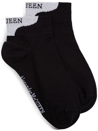 Shop Alexander Mcqueen Women's Black Cotton Socks With Logo