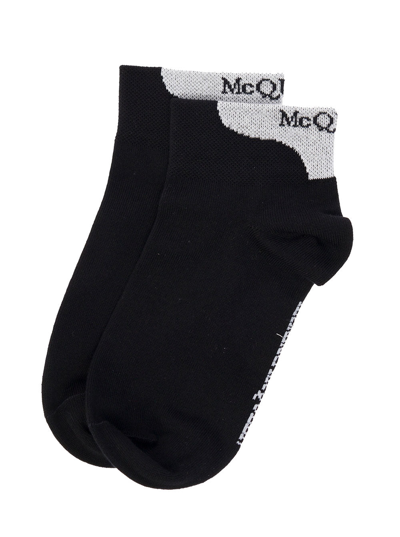 Shop Alexander Mcqueen Women's Black Cotton Socks With Logo