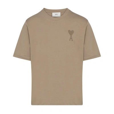 Shop Ami Alexandre Mattiussi Ami De Coeur T-shirt In Beige Fonce