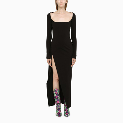 Shop Attico Black Long Dress With Slit