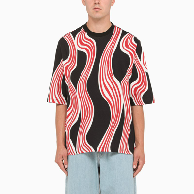 Shop Moncler Genius Black And Red Printed T-shirt