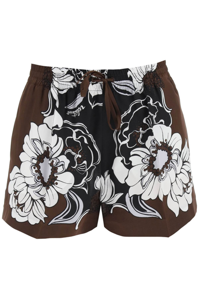Shop Valentino Silk Crepe Shorts With Print In Mixed Colours