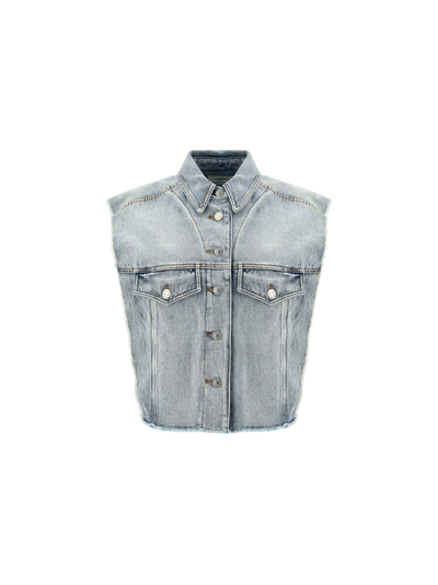 Isabel Marant Étoile Isabel Marant Etoile Tyra Raw-cut Edge Denim Vest In Grey