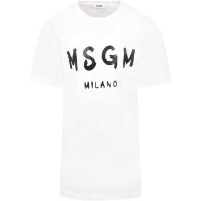 Shop Msgm White Dress For Girl With Logo In Bianco