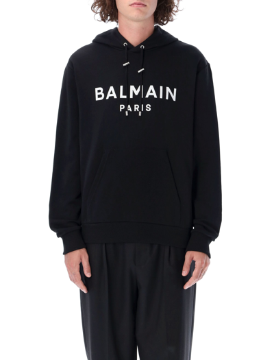 Shop Balmain Logo Hoodie In Black White