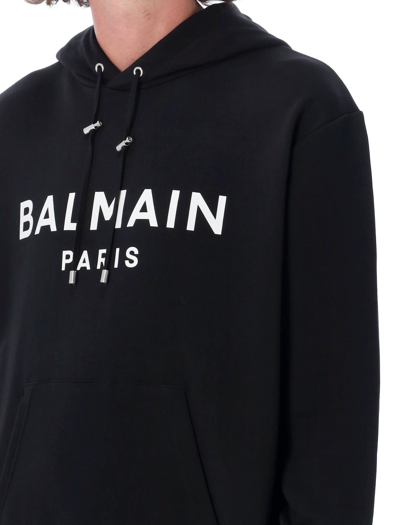 Shop Balmain Logo Hoodie In Black White