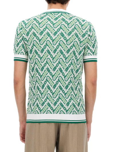 Shop Casablanca All Over Monogram Logo Polo Shirt In Verde