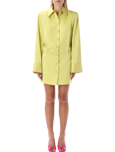 Shop Attico Margot Chemisier Mini Dress In Lime