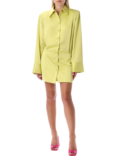 Shop Attico Margot Chemisier Mini Dress In Lime