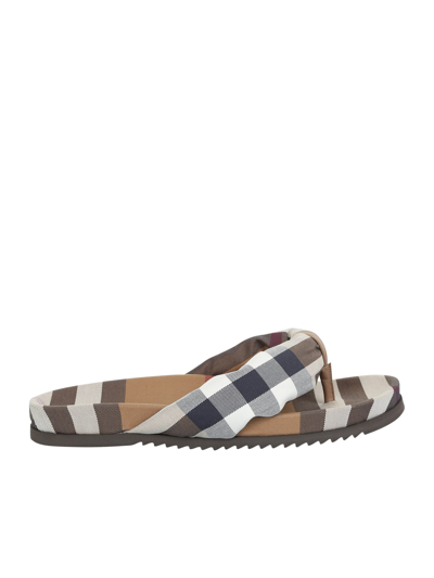 Shop Burberry Checked Thong Sandals In Black