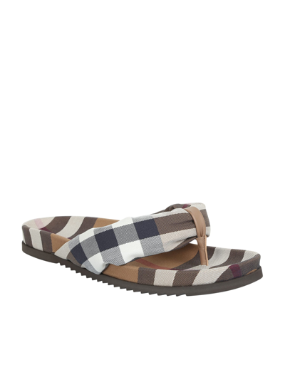 Shop Burberry Checked Thong Sandals In Black