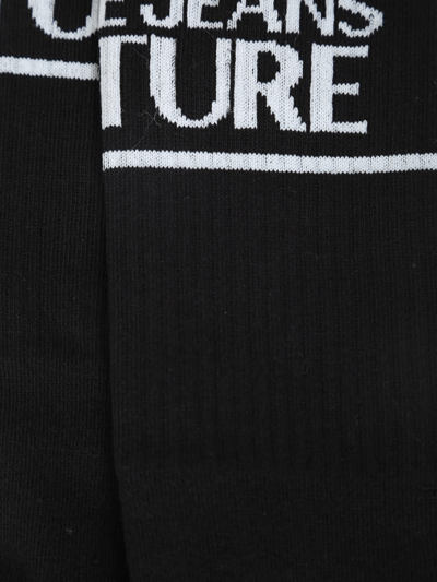 Shop Versace Jeans Couture Intarsia-knit Logo Ankle Socks In Black