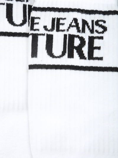 Shop Versace Jeans Couture Intarsia-knit Logo Ankle Socks In White