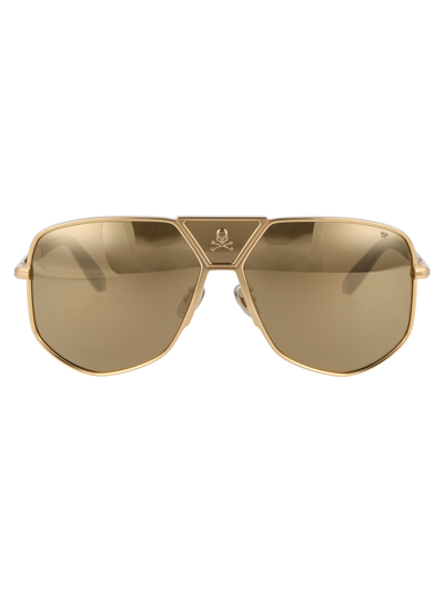 Shop Philipp Plein Plein Power Skull Sunglasses In 400g Gold