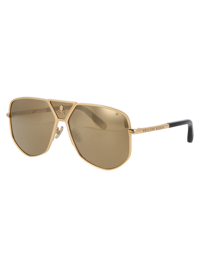 Shop Philipp Plein Plein Power Skull Sunglasses In 400g Gold