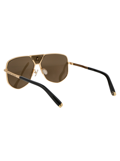 Shop Philipp Plein Plein Power Skull Sunglasses In 400g Gold