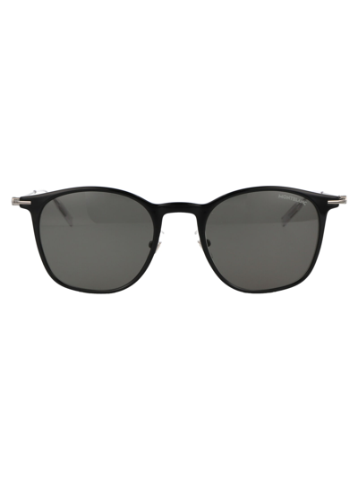 Shop Montblanc Mb0098s Sunglasses In 010 Black Ruthenium Grey