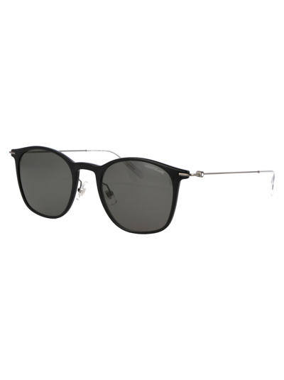 Shop Montblanc Mb0098s Sunglasses In 010 Black Ruthenium Grey